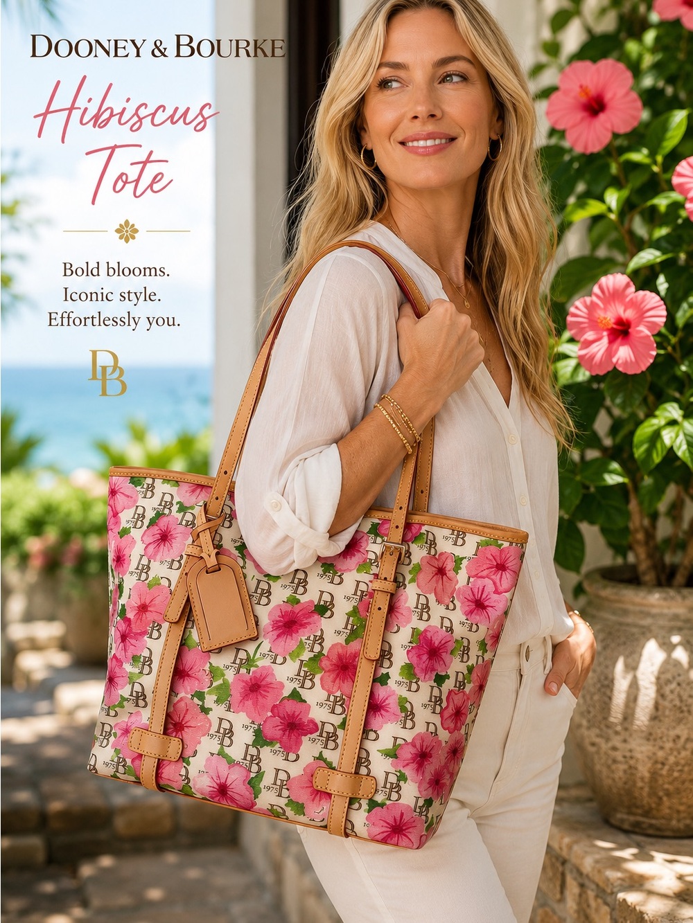 Dooney & Bourke DB 1975 Hibiscus Pink  Floral Tote - Collector Condition